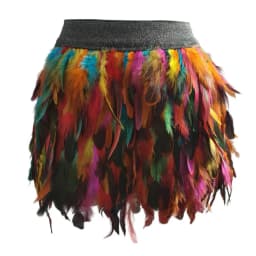Womens Faux Feather Mini Skirt Elastic Mid Waist A-line Skirt Ladies Mardi Gras Outfit Festivals Carnival Dance Party Supplies