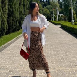 HXAO Tulle Leopard Skirts For Women Vintage Summer Long Skirt Woman Print Elegant Women's Skirts High Waist Sexy Skirts 088