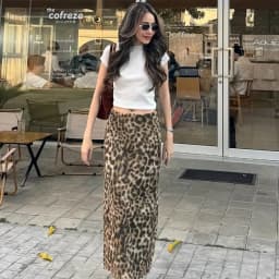 HXAO Tulle Leopard Skirts For Women Vintage Summer Long Skirt Woman Print Elegant Women's Skirts High Waist Sexy Skirts 088