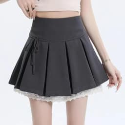 2026 New Gray Pleated Y2k Mini Skirt Women Summer Lace Patchwork Bow Fashion Skirt Lolita Style Striped Dot Print Cute Skirt