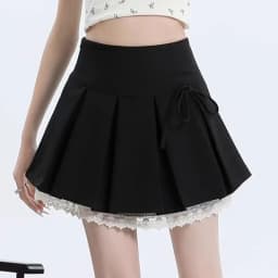 2026 New Gray Pleated Y2k Mini Skirt Women Summer Lace Patchwork Bow Fashion Skirt Lolita Style Striped Dot Print Cute Skirt