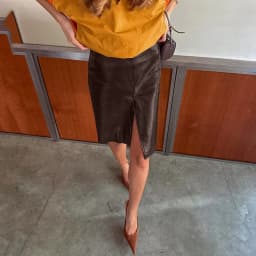 Linad Street Chic Brown PU Split Skirts Women 2026 Fashion Slim High Waist Straight Skirts Casual Knee Length Skirt Female Fall