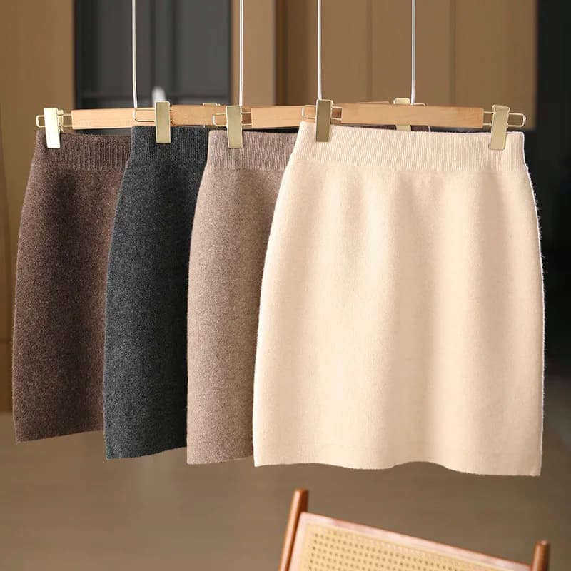 New Chic Women Autumn Winter Warm Soft Luxury Cashmere Dress 100% Merino Wool Mini Skirt Preppy Style Cashmere Knitted Skirt