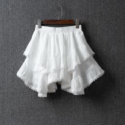 Summer Irregular Lace Round Cotton Linen Mini Skirt, High Waist Short Skirts For Women 2025