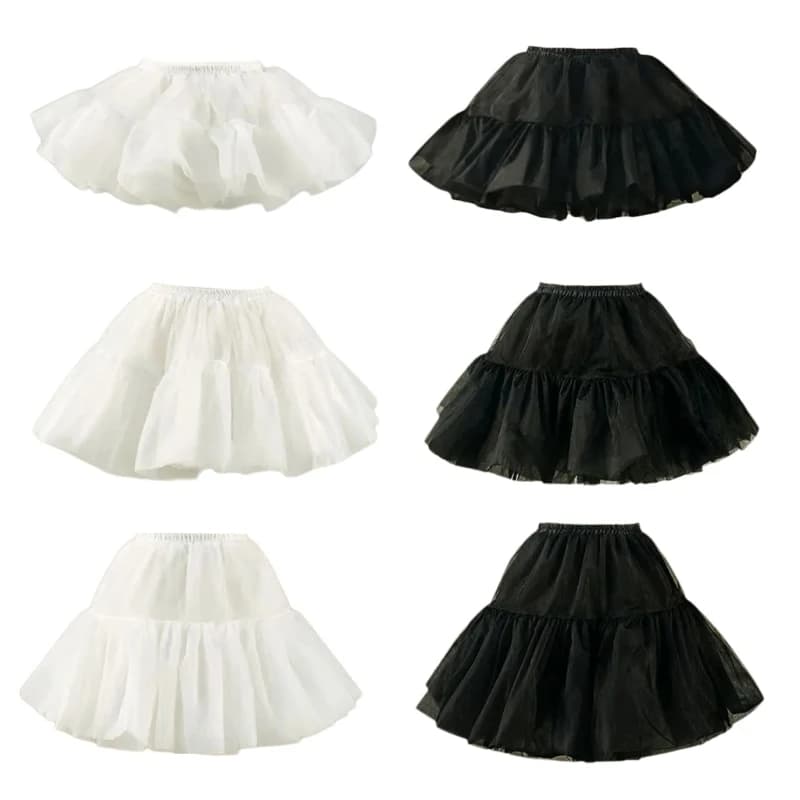 Women 25/35/45cm Skirt 1950s Bubble Skirt Double Layer Pleated Ruffled Petticoat Underskirt for Costume Party