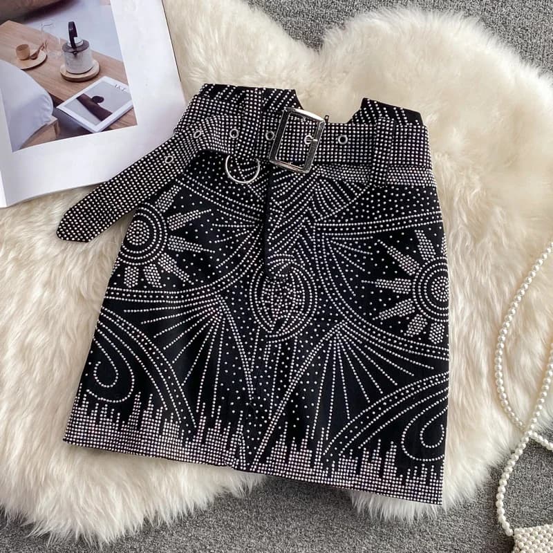 Women's High Waist Beading Skirt, Package Hips Skirts, Korean Style, A-line Slim Women's Clothing, Autumn Fashion, Dropshipping