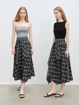 ZIQIAO 2025 Summer Petite Artistic Check Skirt - High-Waisted Asymmetric Hem & A-Line Silhouette for Retro Chic 25ZQ92390