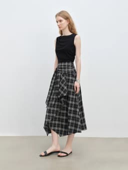 ZIQIAO 2025 Summer Petite Artistic Check Skirt - High-Waisted Asymmetric Hem & A-Line Silhouette for Retro Chic 25ZQ92390