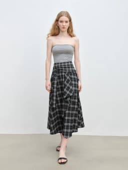 ZIQIAO 2025 Summer Petite Artistic Check Skirt - High-Waisted Asymmetric Hem & A-Line Silhouette for Retro Chic 25ZQ92390