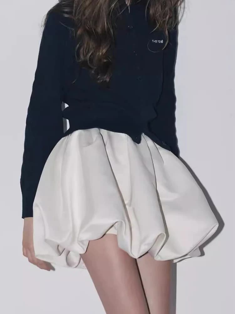 Spring Summer Sweet Cute Soft Shiny Satin Mini Bud Skirt Women with Shorts High Waist Short Luxury Designer Clothes