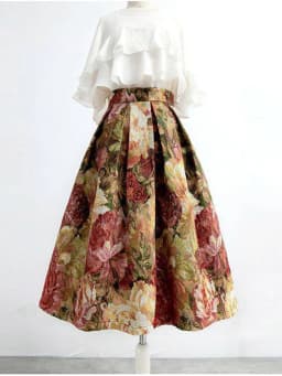 Women's Vintage Oil Painting Floral Skirt Korean Fashion High Waist Pockets Jacquard Thickened Skirts S-XXXL 2024 Spring K219