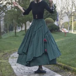 Cotton Linen Women Medieval Skirt Women Print Dubai Turkey Retro Eid Lace-up Skirt Muslim Maxi Long Skirt Spring Summer 2022