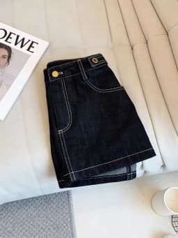 Retro Dark Blue Denim Skirt Women's Summer High-waisted Design Slim A-line Hip Skirt