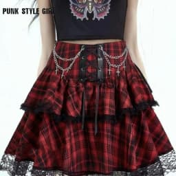 Plaid Print Subcultures Punk Rock Y2k Mini Skirt High Waist Ruffle Cake Lace Up Harajuku Gothic 2000s Ball Gown Skirts for Women