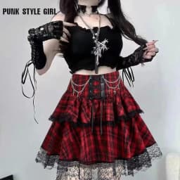 Plaid Print Subcultures Punk Rock Y2k Mini Skirt High Waist Ruffle Cake Lace Up Harajuku Gothic 2000s Ball Gown Skirts for Women