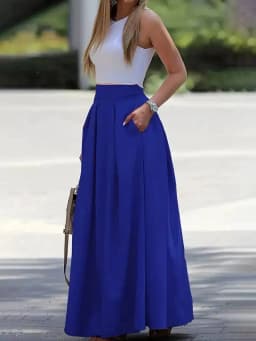 Bohemian Women Satin Silk Long Skirts Cotton Solid Elegant Loose Sundress Femme Elastic Waist Oversized Casual Dresses ONSJ