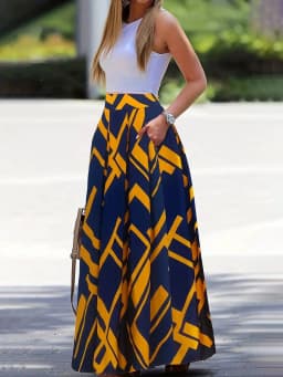 Bohemian Women Satin Silk Long Skirts Cotton Solid Elegant Loose Sundress Femme Elastic Waist Oversized Casual Dresses ONSJ