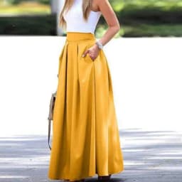 Bohemian Women Satin Silk Long Skirts Cotton Solid Elegant Loose Sundress Femme Elastic Waist Oversized Casual Dresses ONSJ