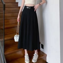 Xpqbb Women Summer Black Grey Long Skirt Vintage High Waist Y2K Pleated Skirt Woman College Style Wild Student A Line Skirts