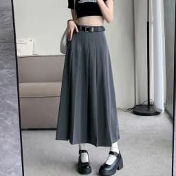 Xpqbb Women Summer Black Grey Long Skirt Vintage High Waist Y2K Pleated Skirt Woman College Style Wild Student A Line Skirts