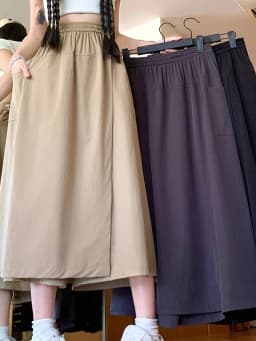 Loose A-Line Midi Skirt Women's plus Size High Waist Padded Fake Two-Piece Pear Shape Slimming Skirt Polyester Fiber