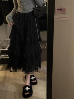 womens 2024 Fashion Korean Women New White Black Long Crochet Lace Skirt Summer High Elastic Waist Low Ruffle Pleated Skirts
