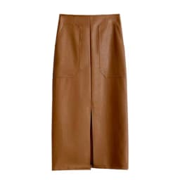 CM.YAYA Women High Waist PU Leather Vintage Straight Split Skirt 2025 Winter Street Pockets Basic Club Party Long Midi Skirts