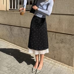 Talenza Women's Elegant Polka Dot Maxi Skirt Summer Print Contrast Slit Patchwork Casual Skirt Vintage High Waist Female Skirts