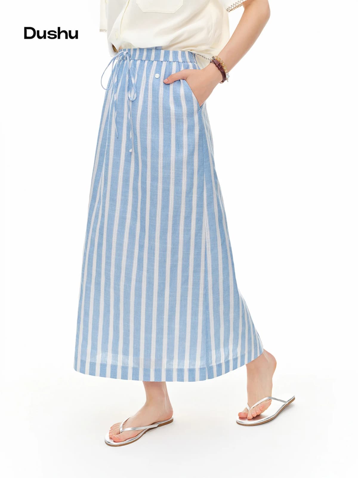 DUSHU 2026 Summer Women's High Waist A-Line Skirt with Elasticized Waist and Relaxed Fit for Daily and Summer Wear