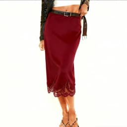 Maemukilabe Women Sexy Lace Satin Pencil Skirt Classic Elegant High Waist Silk Flowy Half Slip Underskirt Office Lady Midi Skirt