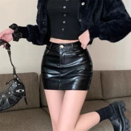 2026 New Sexy Red Pu Leather Skirt Women's High Waist A-shaped Skirt