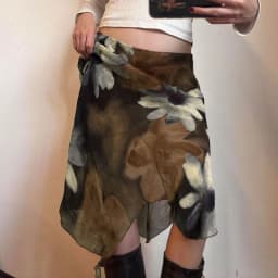 MEXZT Vintage Floral Midi Skirt Women Y2K Harajuku Mesh Asymmetrical Skirts Summer Sexy Gyaru Grunge Design A Line Faldas New