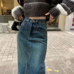 Lucyever Vintage Blue Front Slit Denim Skirt Women 2025 Spring Fashion High Waist Midi Skirts Female Casual Straight Long Skirt