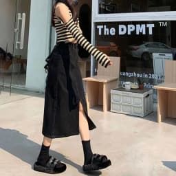 Lucyever Vintage Blue Front Slit Denim Skirt Women 2025 Spring Fashion High Waist Midi Skirts Female Casual Straight Long Skirt