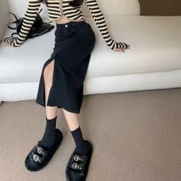 Lucyever Vintage Blue Front Slit Denim Skirt Women 2025 Spring Fashion High Waist Midi Skirts Female Casual Straight Long Skirt
