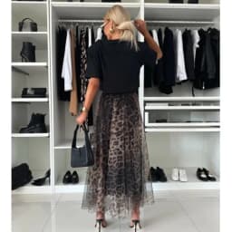 Women's Leopard Print Skirt With Elastic Waist And Large Swing Mesh Sexy Autumn And Winter Versatile New Ladies's Skirt 2024