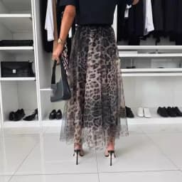 Women's Leopard Print Skirt With Elastic Waist And Large Swing Mesh Sexy Autumn And Winter Versatile New Ladies's Skirt 2024