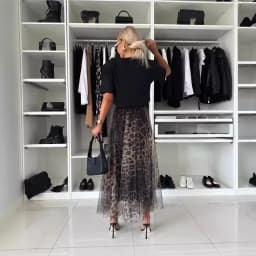 Women's Leopard Print Skirt With Elastic Waist And Large Swing Mesh Sexy Autumn And Winter Versatile New Ladies's Skirt 2024