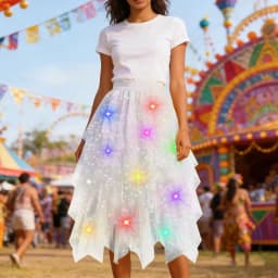 LED Glowing Light Women Tulle Star Skirt Short Tutu Skirt Adult Fancy Ballet Dancewear Party Costume Ball Gown Long Skirt