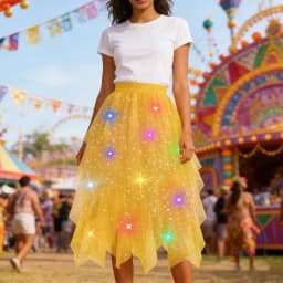 LED Glowing Light Women Tulle Star Skirt Short Tutu Skirt Adult Fancy Ballet Dancewear Party Costume Ball Gown Long Skirt