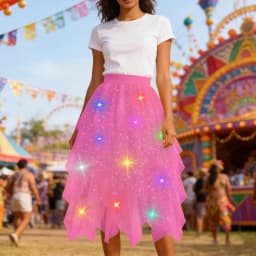 LED Glowing Light Women Tulle Star Skirt Short Tutu Skirt Adult Fancy Ballet Dancewear Party Costume Ball Gown Long Skirt