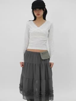 Summer New Pure Color High-End Gauze Skirt Half-length See-through Bordered Mushroom Lace Japanese Style Women's Inner Wear
