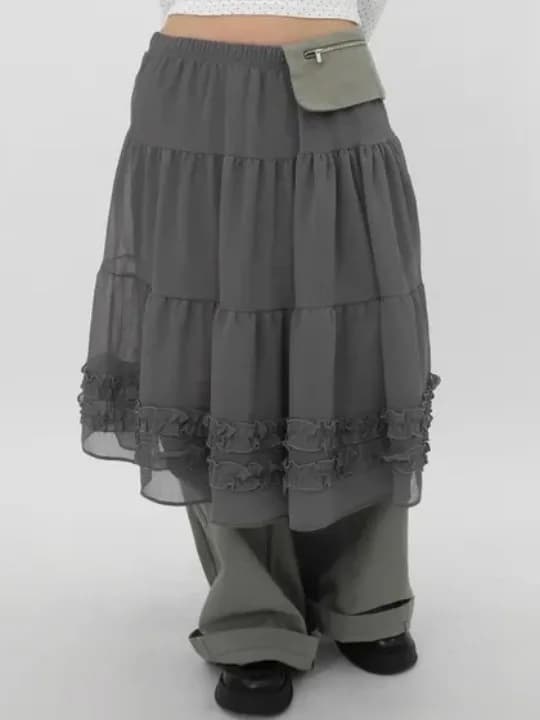 Summer New Pure Color High-End Gauze Skirt Half-length See-through Bordered Mushroom Lace Japanese Style Women's Inner Wear