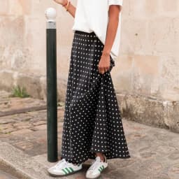 Women Polka Dot Maxi Skirt Elegant Bodycon A Line Flare Long Skirts Cute Dots Print Flowy Maxi Satin Skirt Vintage Streetwear