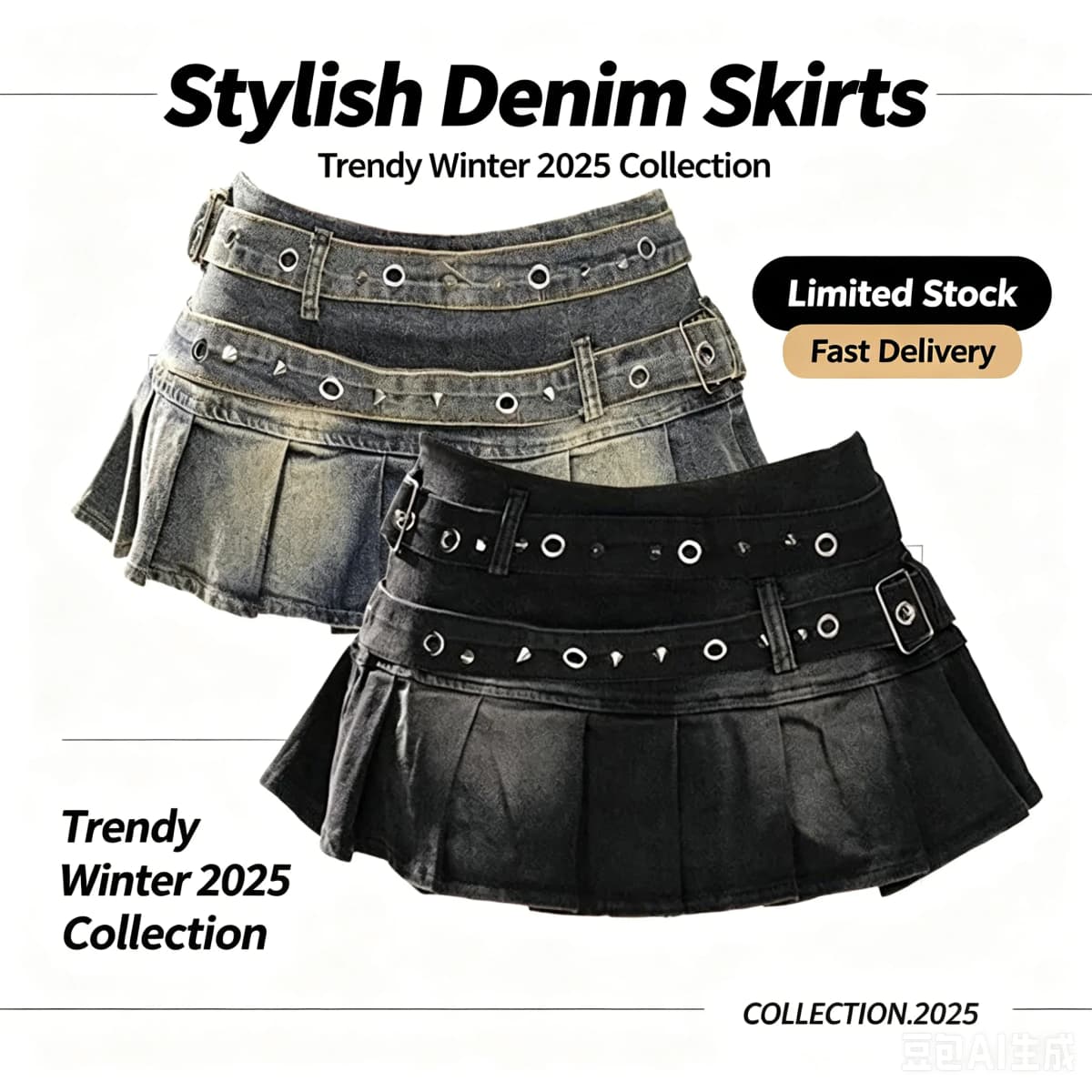 Women's Blue Black Riveted Belt Denim Skirt Y2K Harajuku High Street Fashion 90s Sexy A-line Mini Skirt Summer Clothing 2025 New