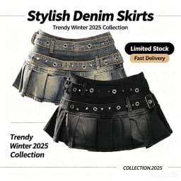 Women's Blue Black Riveted Belt Denim Skirt Y2K Harajuku High Street Fashion 90s Sexy A-line Mini Skirt Summer Clothing 2025 New