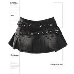 Women's Blue Black Riveted Belt Denim Skirt Y2K Harajuku High Street Fashion 90s Sexy A-line Mini Skirt Summer Clothing 2025 New