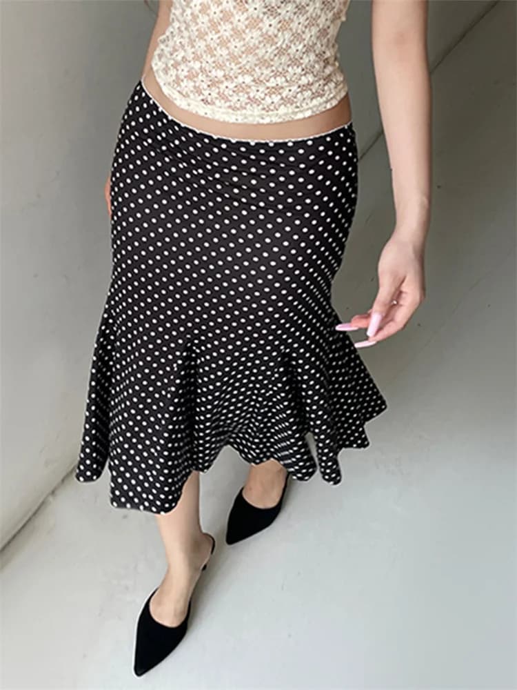 Women's Midi Skirts Dot Print Low Waist Skirts Spring Summer Casual Skirts 2026 Fashion Casual Elegant Clothes