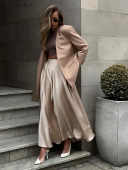 Bornladies Elegant Satin Loose Women Skirt 2025 High Waist Maxi Skirts Streetwear Classic Long Skirt Fashion Female Black Skirt