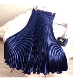 Fashion 2026 Spring Summer Women High Waist Polyester Solid Color Pleated Long Maxi Skirts Casual Women Clothing Outfits